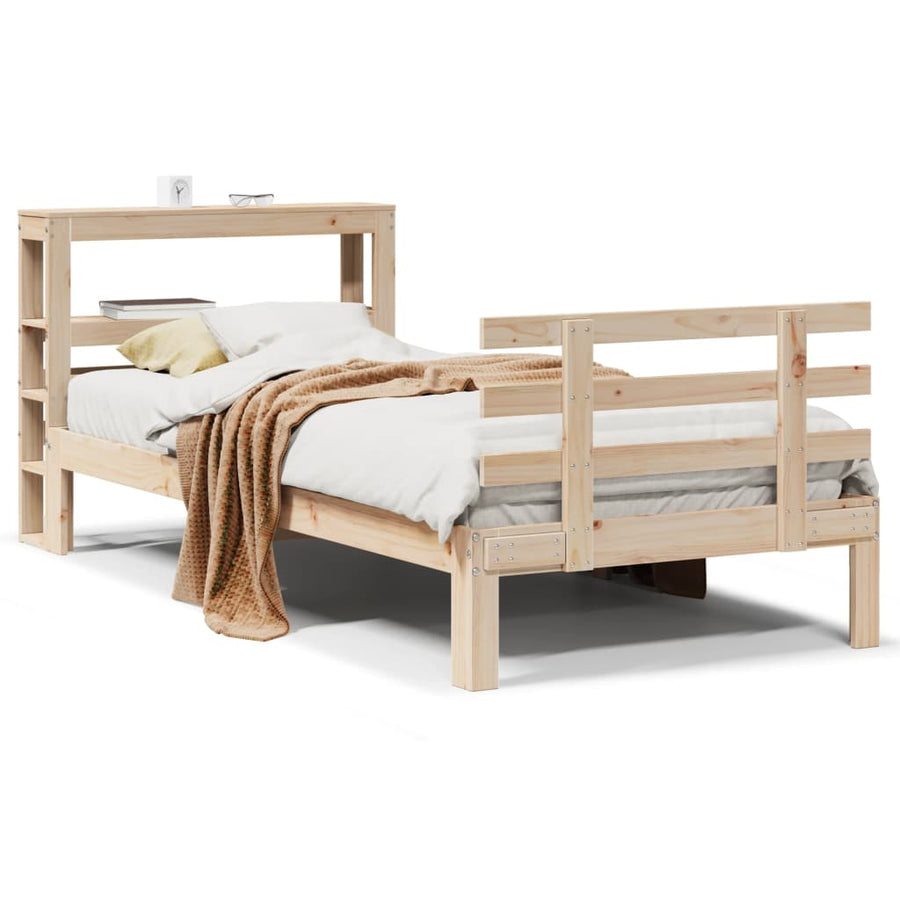Bedframe met hoofdbord massief grenenhout 90x200 cm