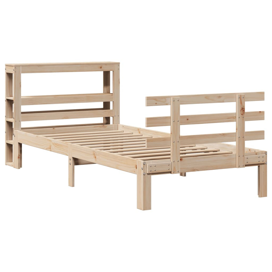Bedframe met hoofdbord massief grenenhout 90x200 cm