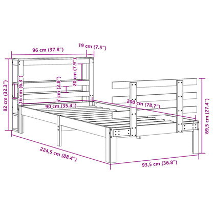 Bedframe met hoofdbord massief grenenhout 90x200 cm
