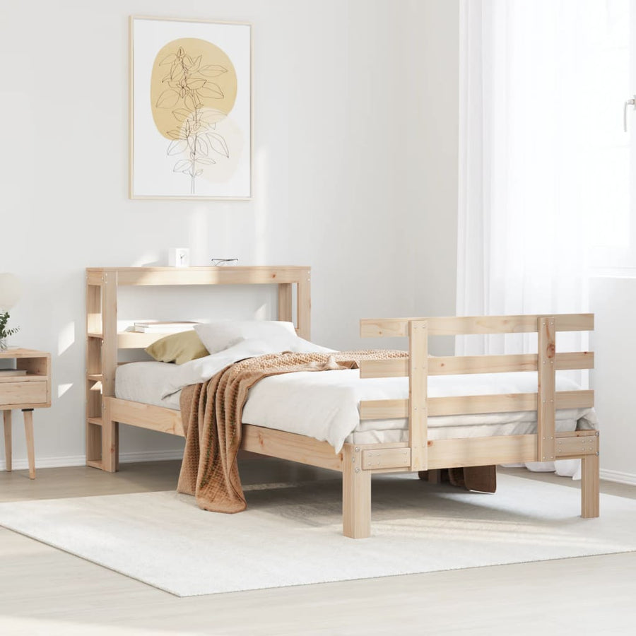 Bedframe met hoofdbord massief grenenhout 90x200 cm