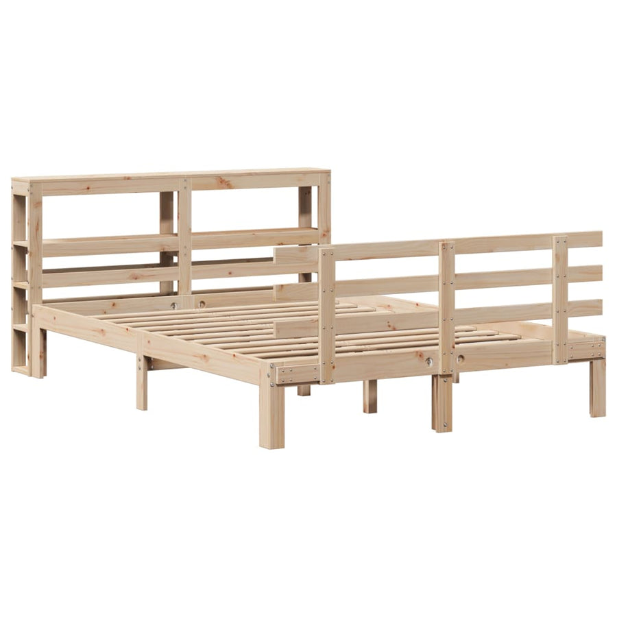 Bedframe met hoofdbord massief grenenhout wit 140x200 cm