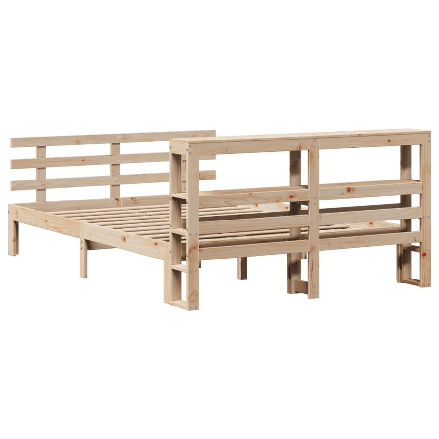 Bedframe met hoofdbord massief grenenhout wit 140x200 cm