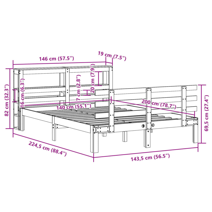 Bedframe met hoofdeinde zonder matras 140x200 cm wit