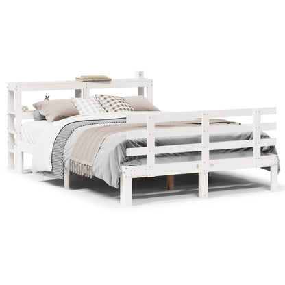 Bedframe met hoofdbord massief grenenhout wit 150x200 cm