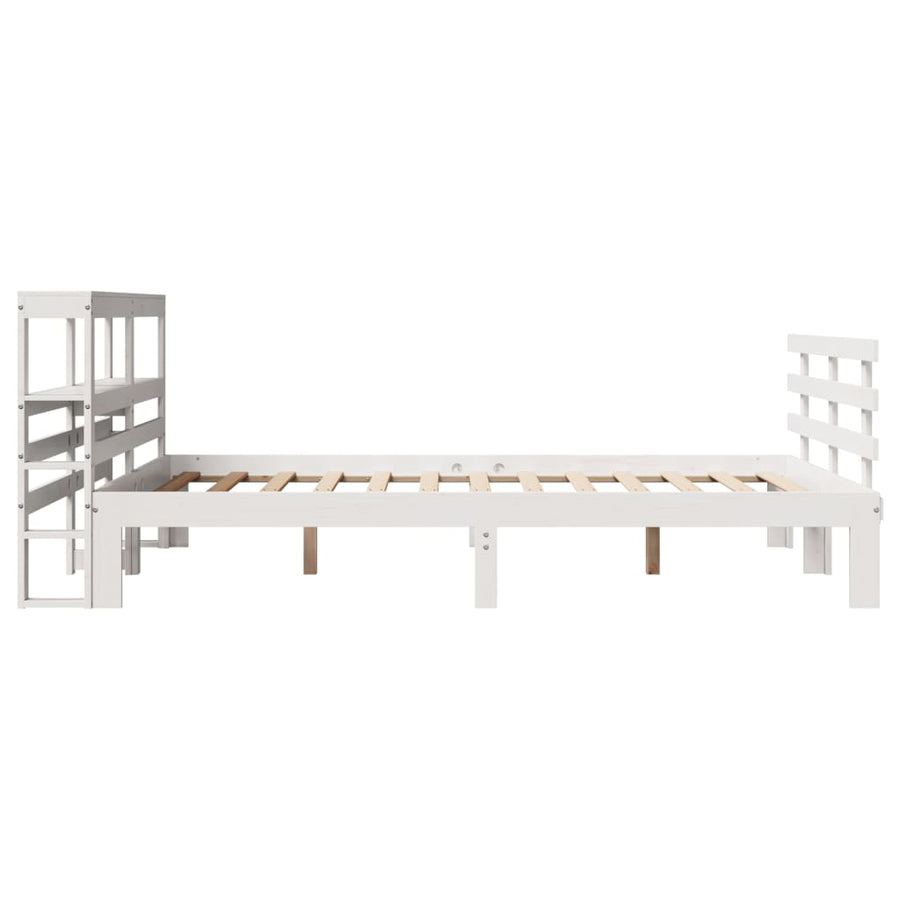 Bedframe met hoofdbord massief grenenhout wit 150x200 cm