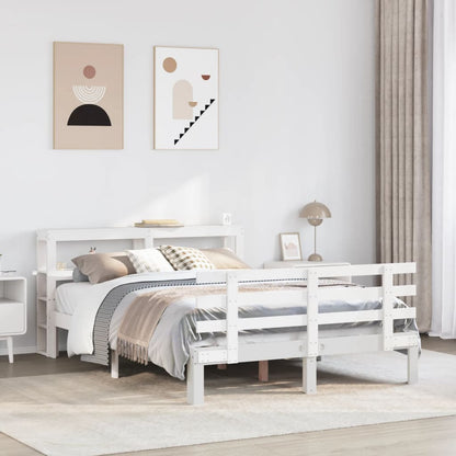 Bedframe met hoofdbord massief grenenhout wit 150x200 cm