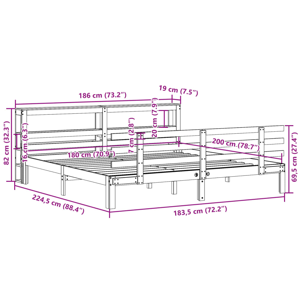Bedframe met hoofdbord massief grenenhout 180x200 cm