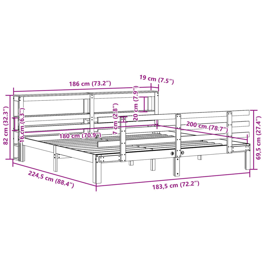 Bedframe met hoofdeinde zonder matras 180x200 cm wit