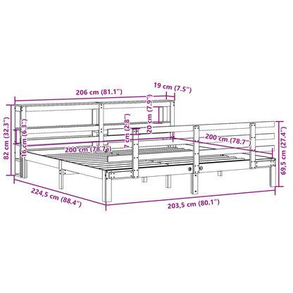 Bedframe met hoofdbord massief grenenhout 200x200 cm