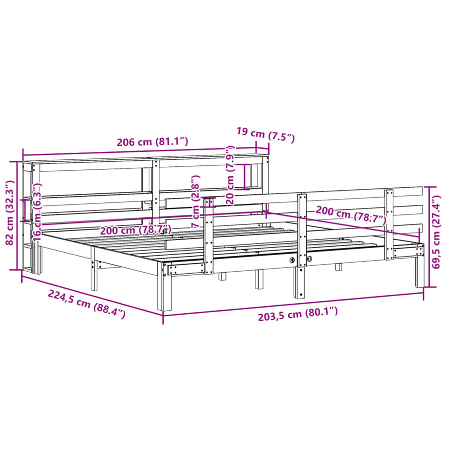 Bedframe met hoofdeinde zonder matras 200x200 cm wit