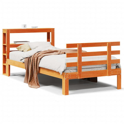 Bedframe met hoofdbord massief grenenhout wasbruin 75x190 cm