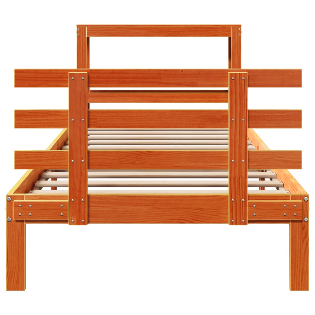 Bedframe met hoofdbord massief grenenhout wasbruin 75x190 cm
