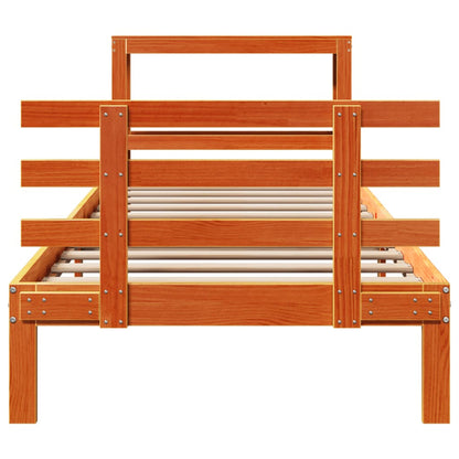 Bedframe met hoofdbord massief grenenhout wasbruin 75x190 cm