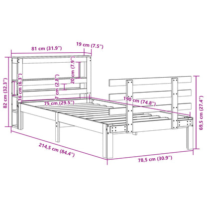 Bedframe met hoofdbord massief grenenhout wasbruin 75x190 cm