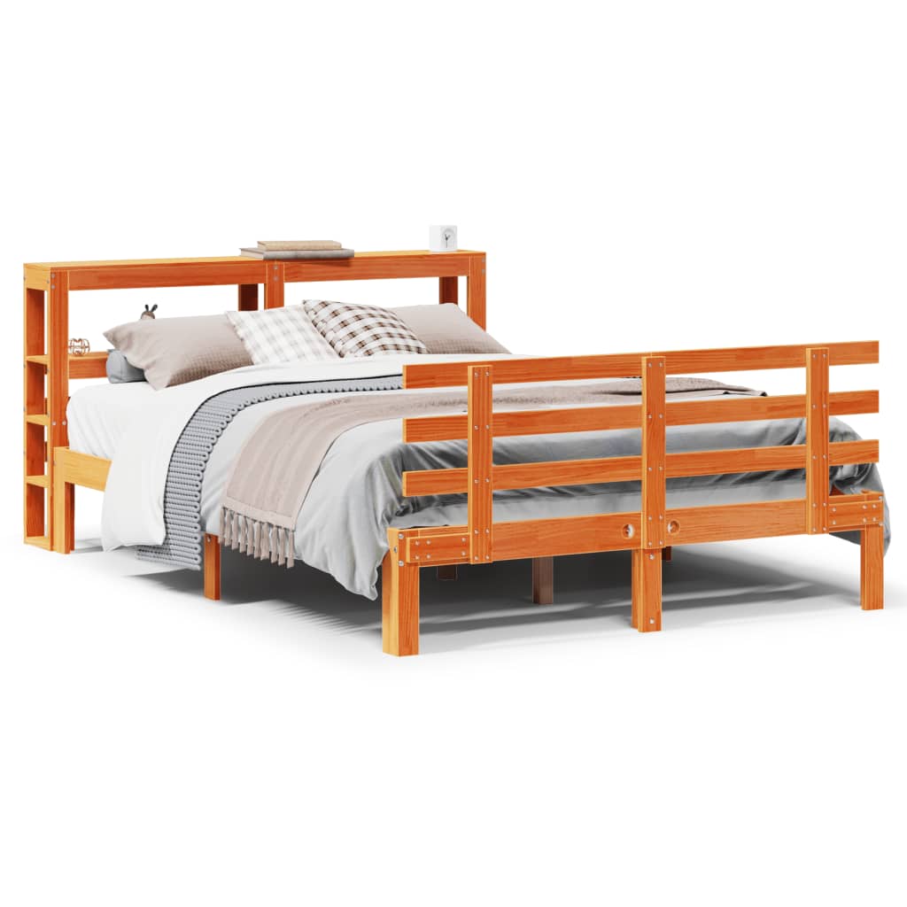Bedframe met hoofdbord massief grenenhout wasbruin 140x190 cm