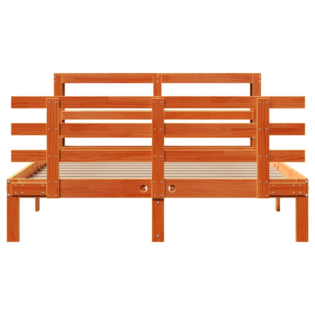 Bedframe met hoofdbord massief grenenhout wasbruin 140x190 cm