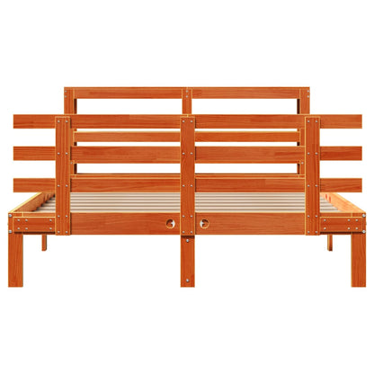 Bedframe met hoofdbord massief grenenhout wasbruin 140x190 cm