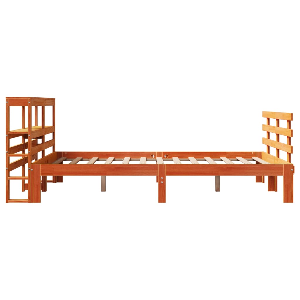 Bedframe met hoofdbord massief grenenhout wasbruin 140x190 cm