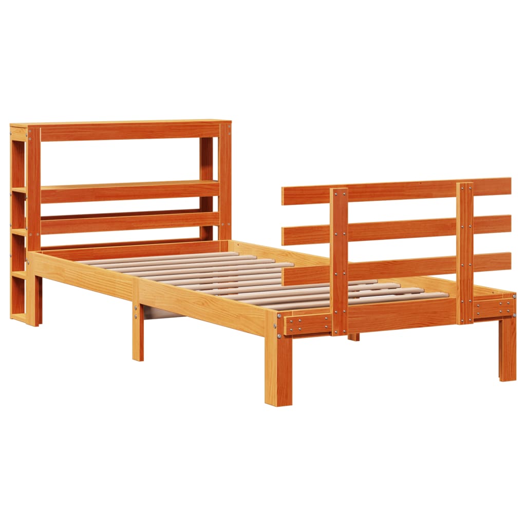 Bedframe met hoofdbord massief grenenhout wasbruin 100x200 cm