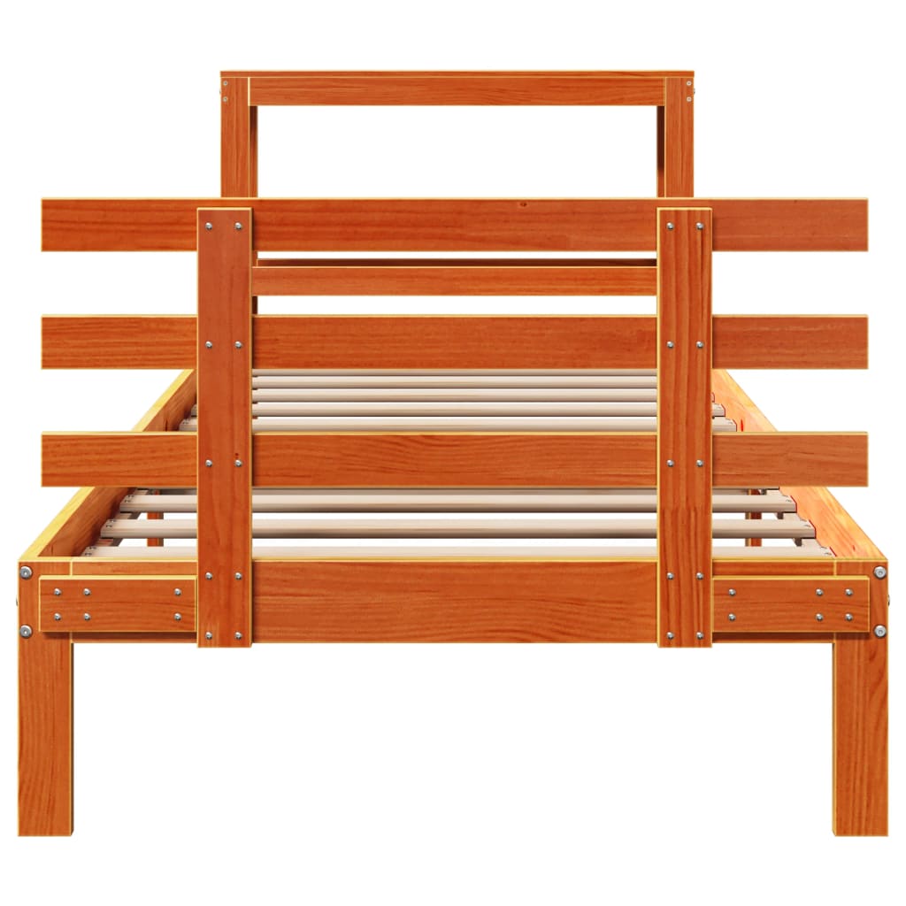 Bedframe met hoofdbord massief grenenhout wasbruin 100x200 cm