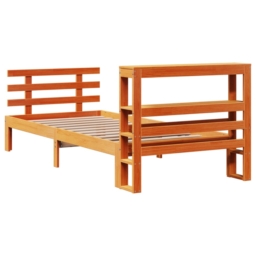 Bedframe met hoofdbord massief grenenhout wasbruin 100x200 cm