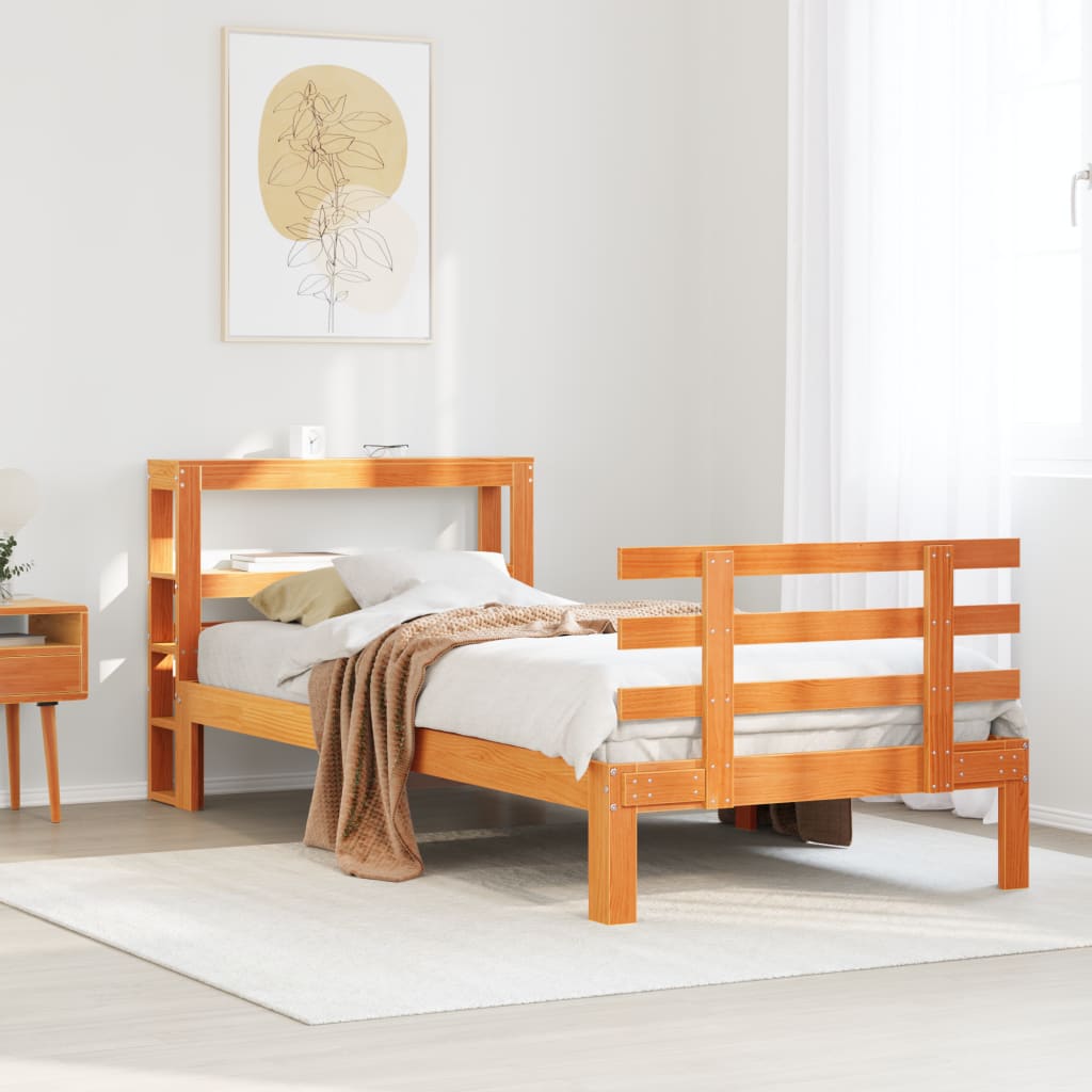 Bedframe met hoofdbord massief grenenhout wasbruin 100x200 cm