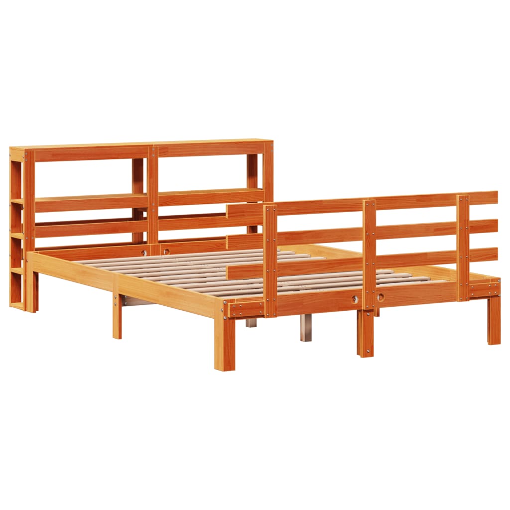 Bedframe met hoofdbord massief grenenhout wasbruin 150x200 cm