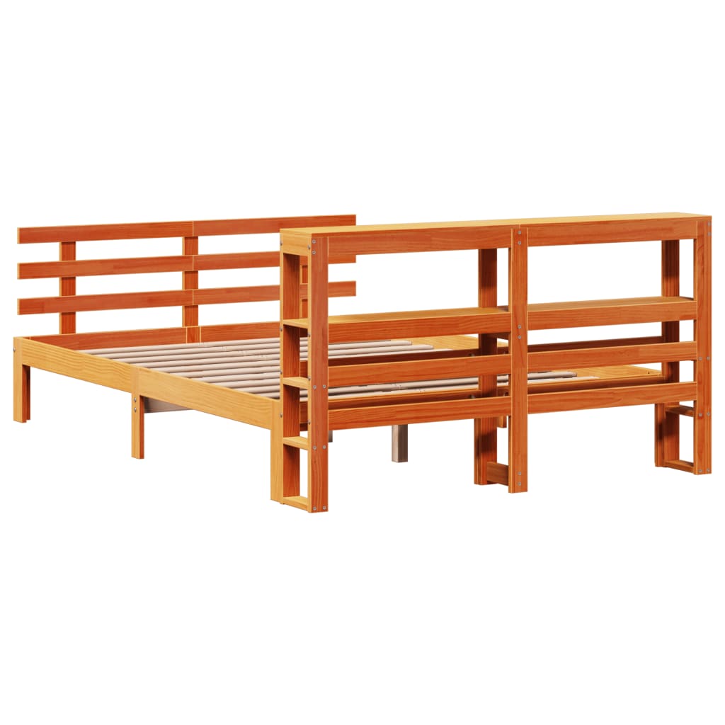 Bedframe met hoofdbord massief grenenhout wasbruin 150x200 cm