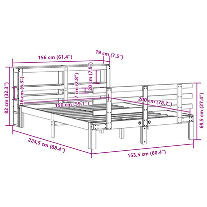 Bedframe met hoofdbord massief grenenhout wasbruin 150x200 cm