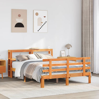 Bedframe met hoofdbord massief grenenhout wasbruin 150x200 cm