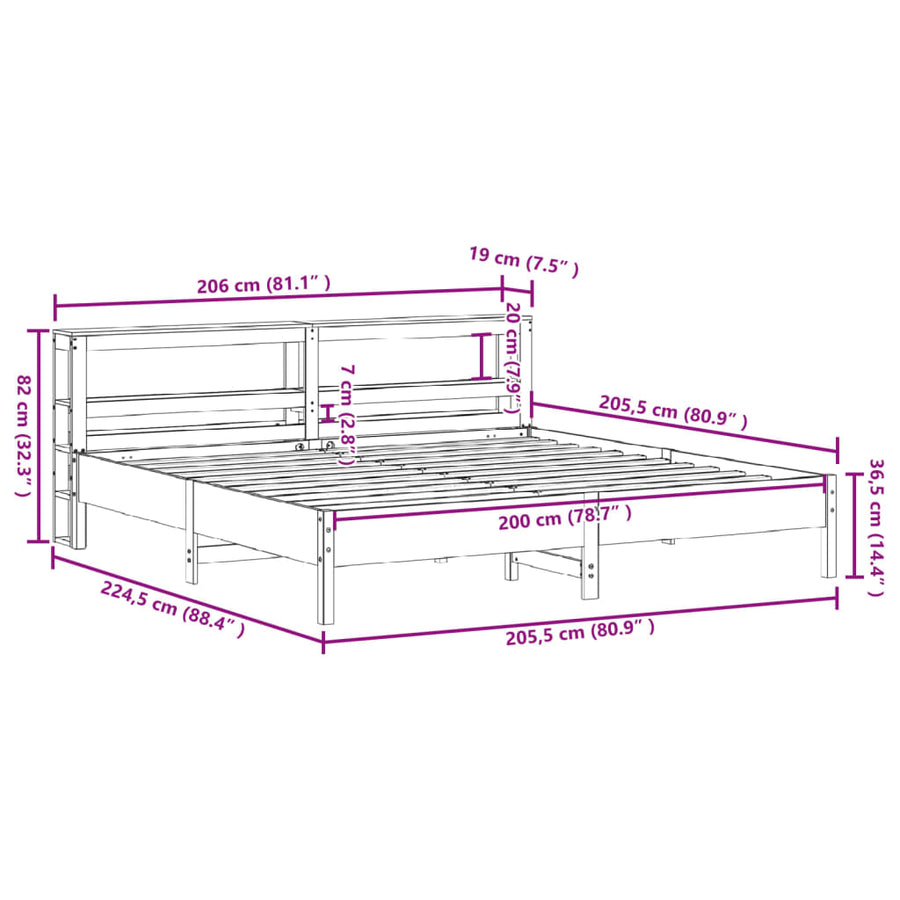 Bedframe zonder matras massief grenenhout wit 200x200 cm