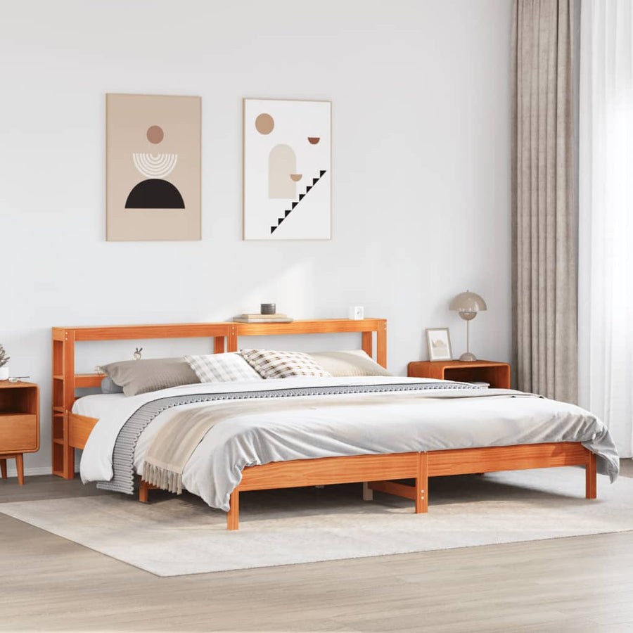 Bedframe zonder matras massief grenenhout wasbruin 200x200 cm