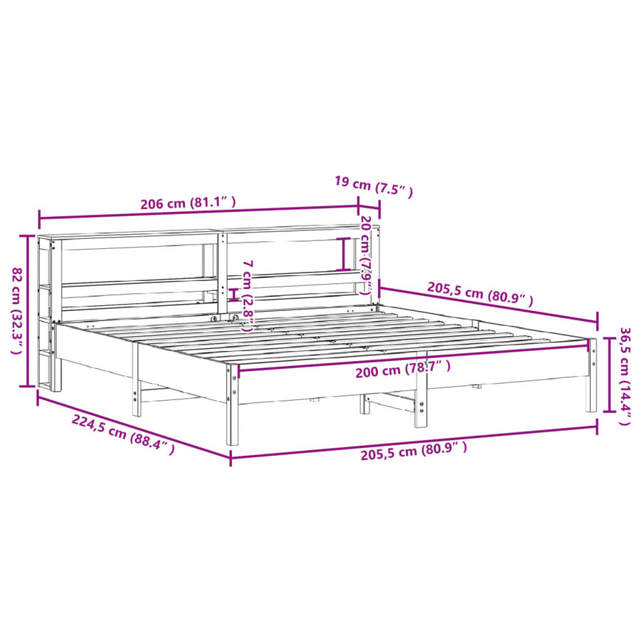 Bedframe zonder matras massief grenenhout wasbruin 200x200 cm