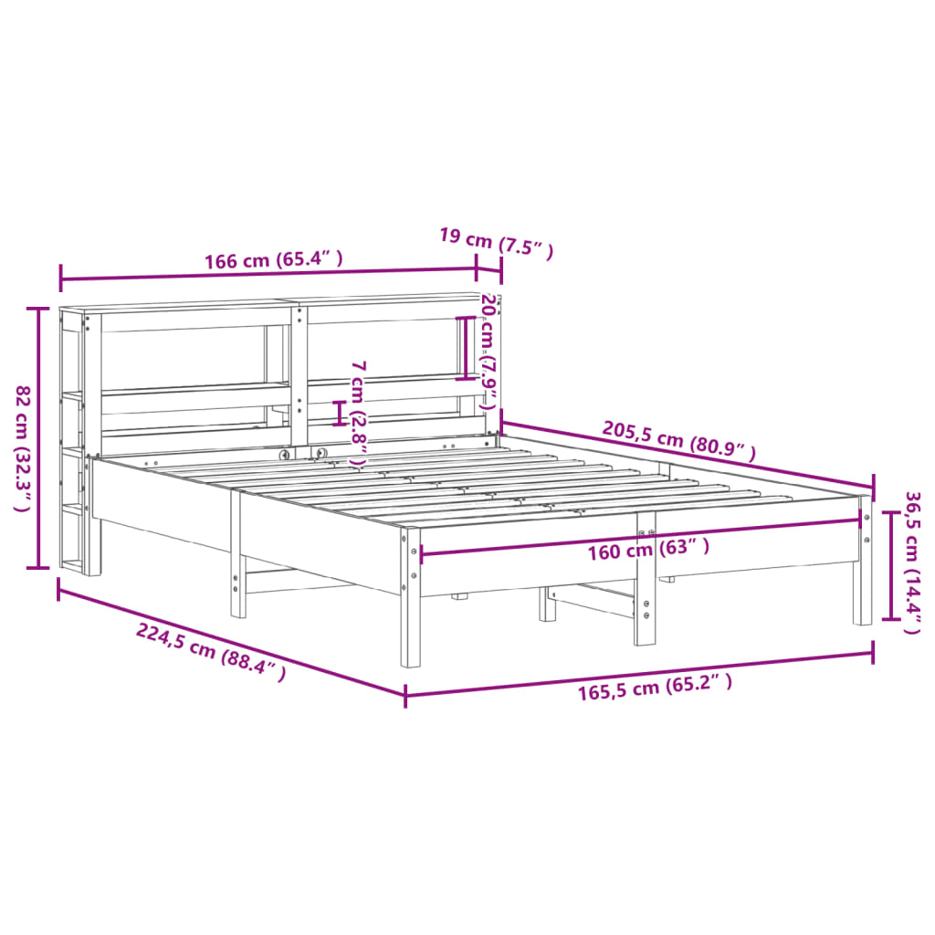 Bedframe zonder matras massief grenenhout 160x200 cm