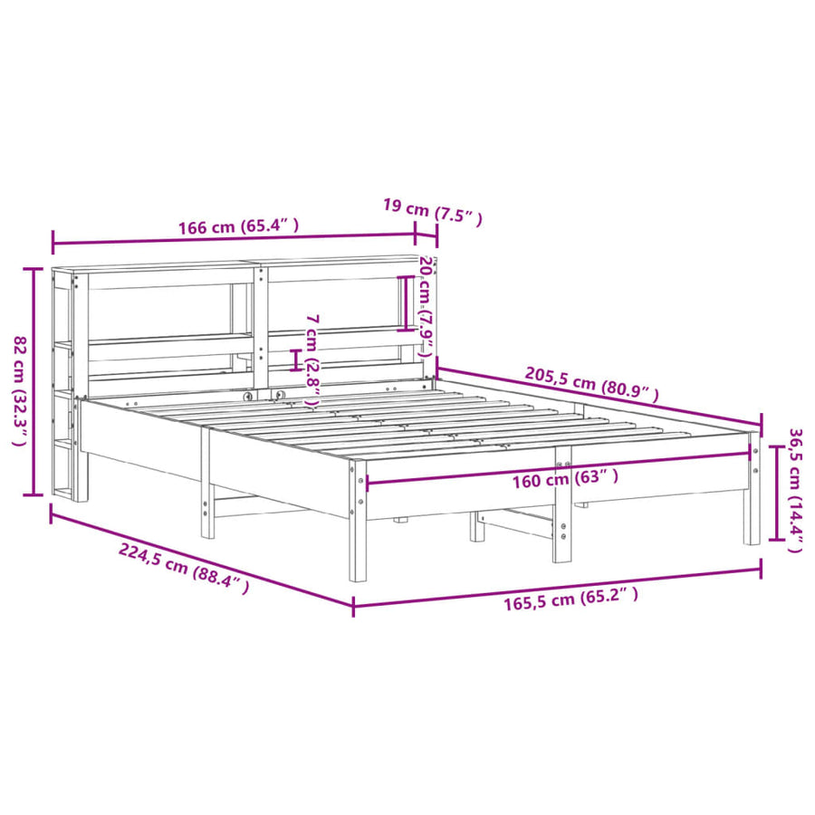 Bedframe zonder matras massief grenenhout wasbruin 160x200 cm