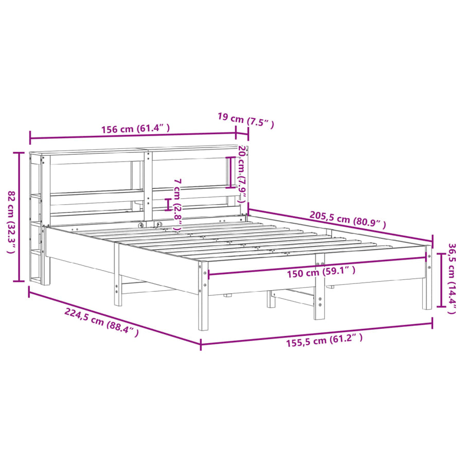 Bedframe zonder matras massief grenenhout wit 150x200 cm