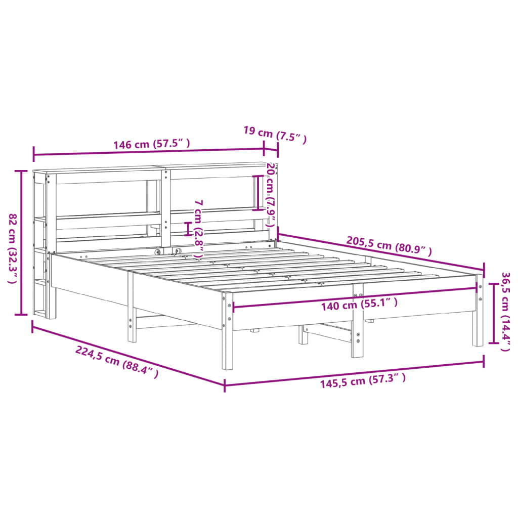 Bedframe zonder matras massief grenenhout wasbruin 140x200 cm