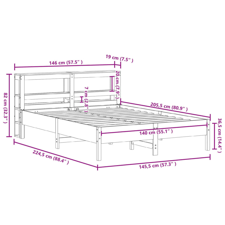 Bedframe zonder matras massief grenenhout wasbruin 140x200 cm