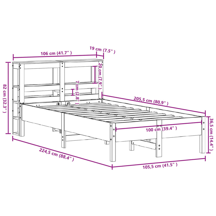 Bedframe zonder matras massief grenenhout wasbruin 100x200 cm