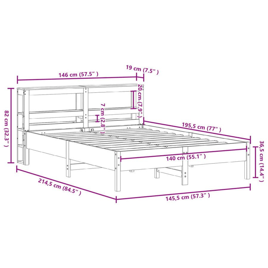 Bedframe zonder matras massief grenenhout 140x190 cm