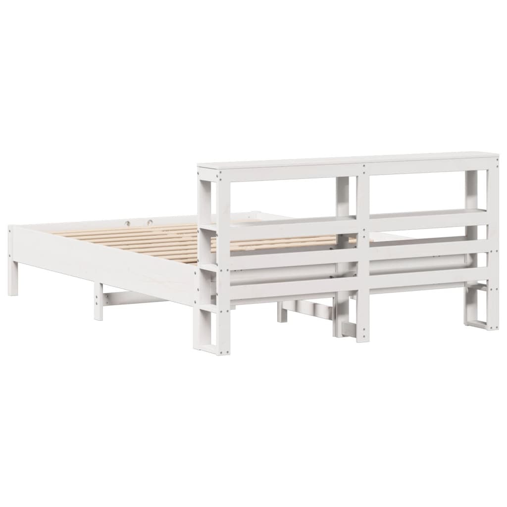 Bedframe zonder matras massief grenenhout wit 140x190 cm