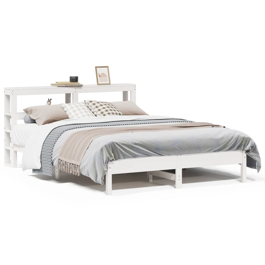 Bedframe zonder matras massief grenenhout wit 140x190 cm