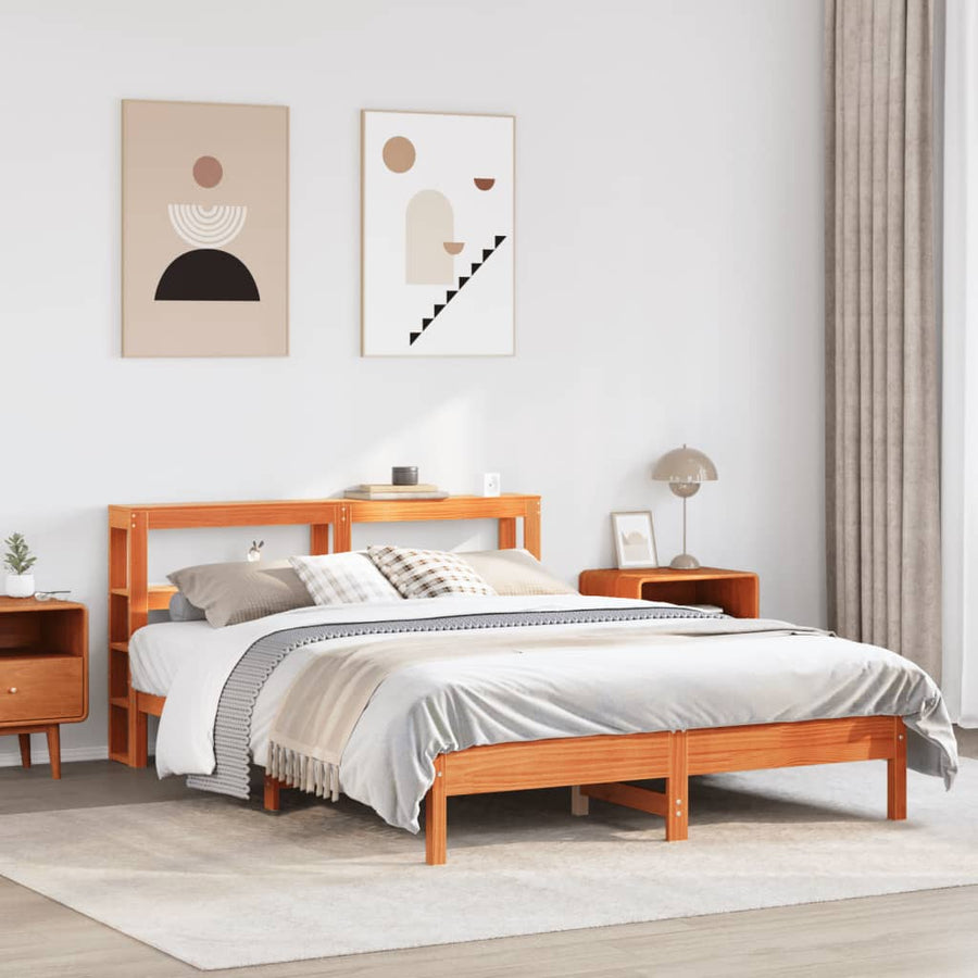 Bedframe zonder matras massief grenenhout wasbruin 135x190 cm