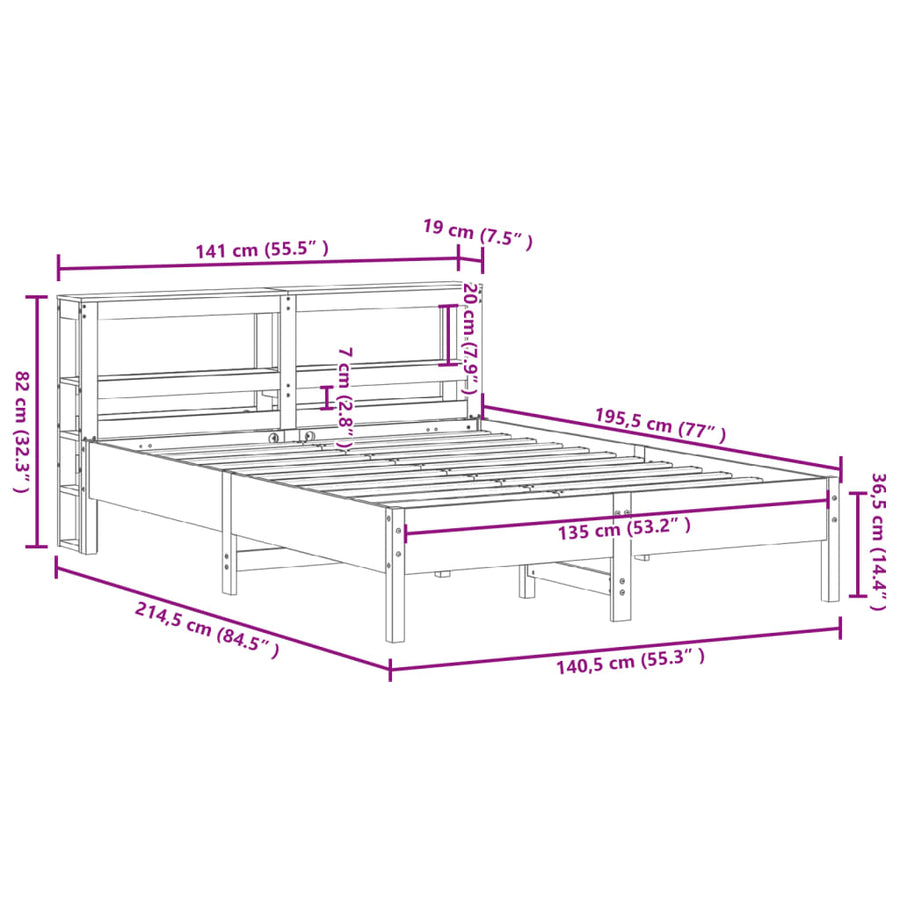 Bedframe zonder matras massief grenenhout wasbruin 135x190 cm