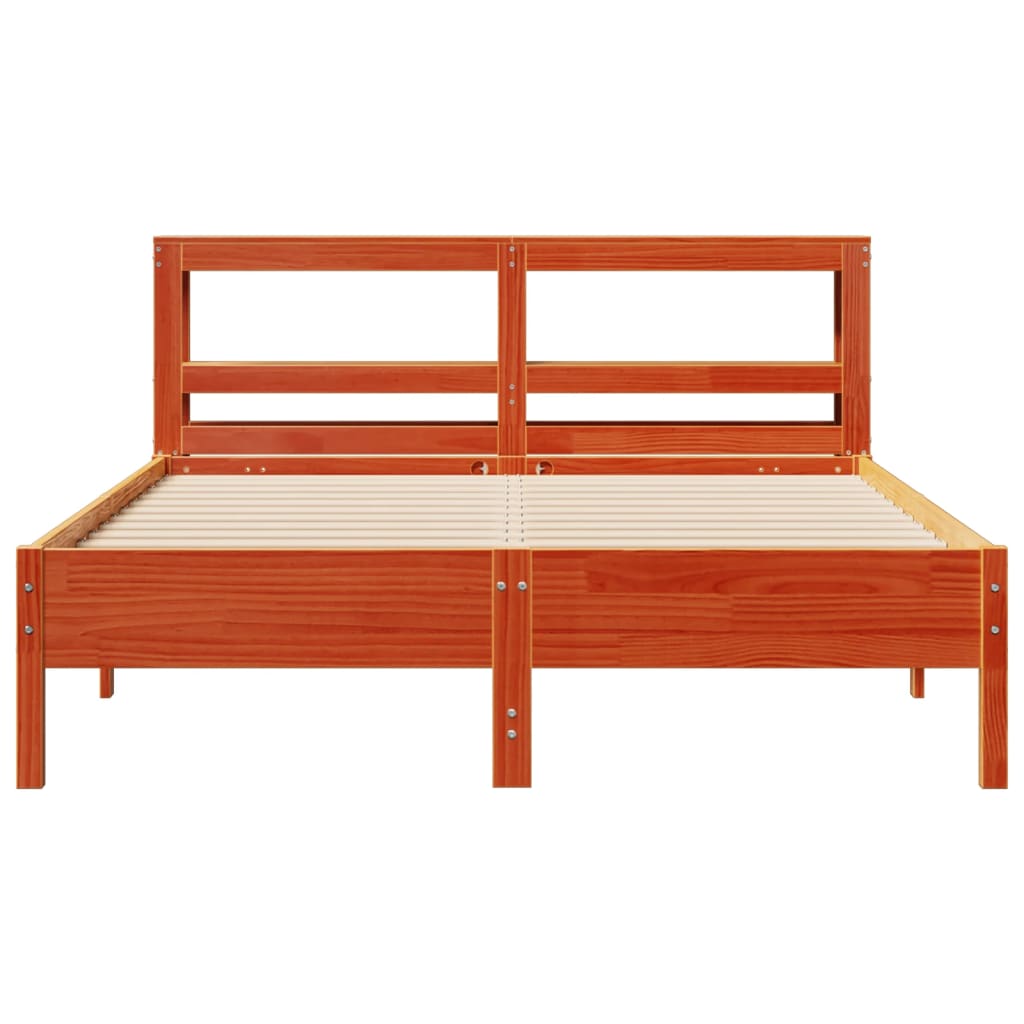 Bedframe zonder matras massief grenenhout wasbruin 135x190 cm