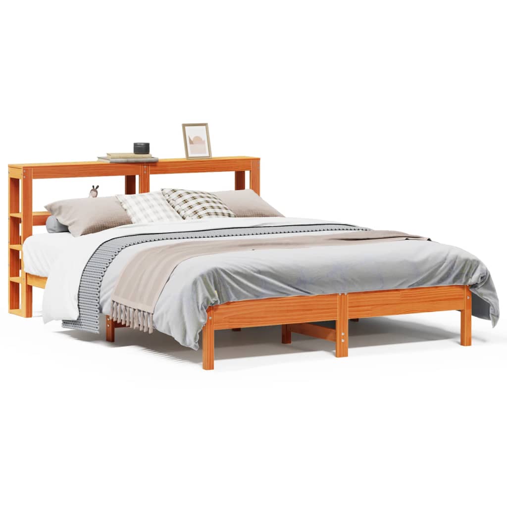 Bedframe zonder matras massief grenenhout wasbruin 135x190 cm