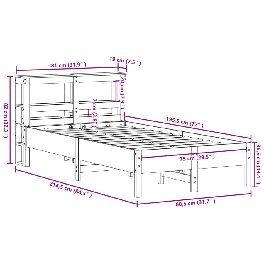 Bedframe zonder matras massief grenenhout wasbruin 75x190 cm
