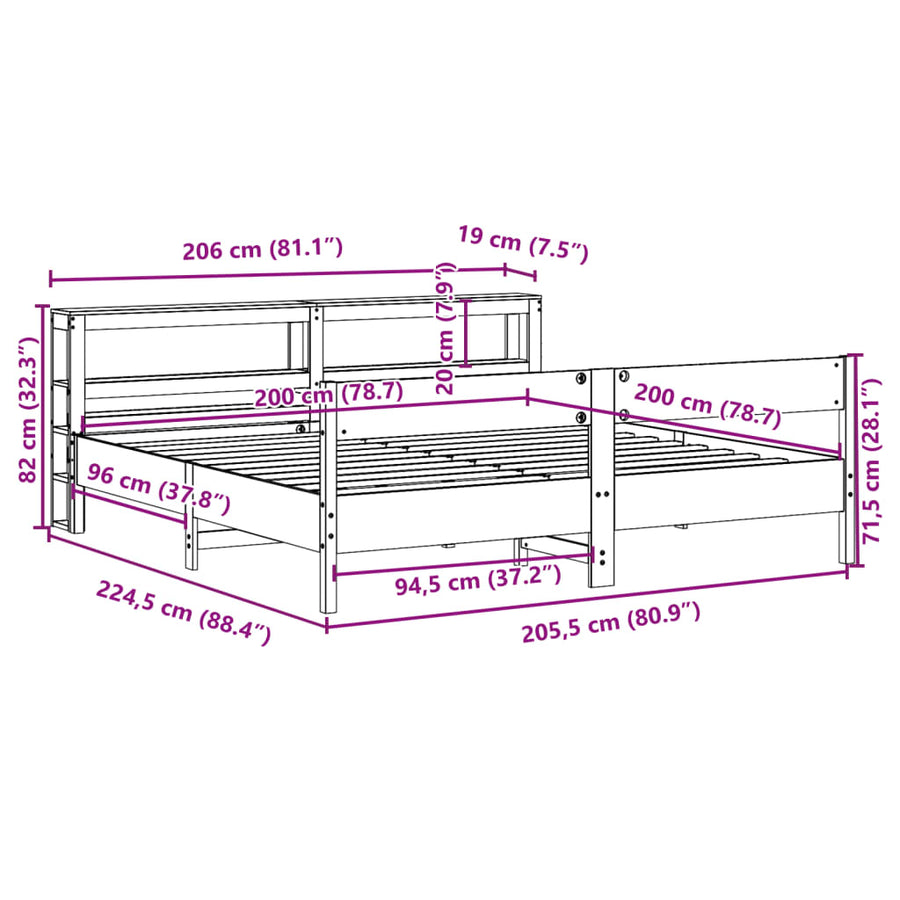 Bedframe zonder matras massief grenenhout wit 200x200 cm