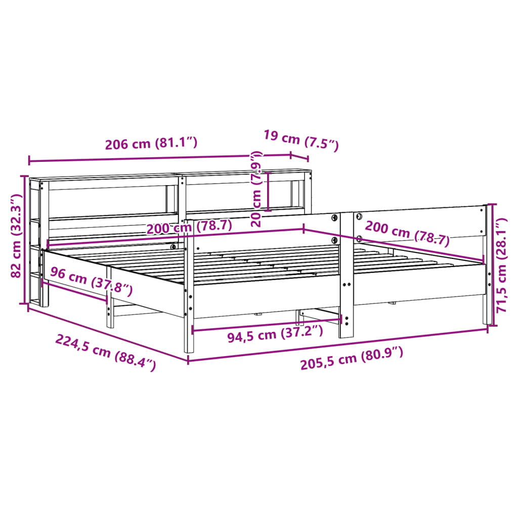Bedframe zonder matras massief grenenhout wasbruin 200x200 cm
