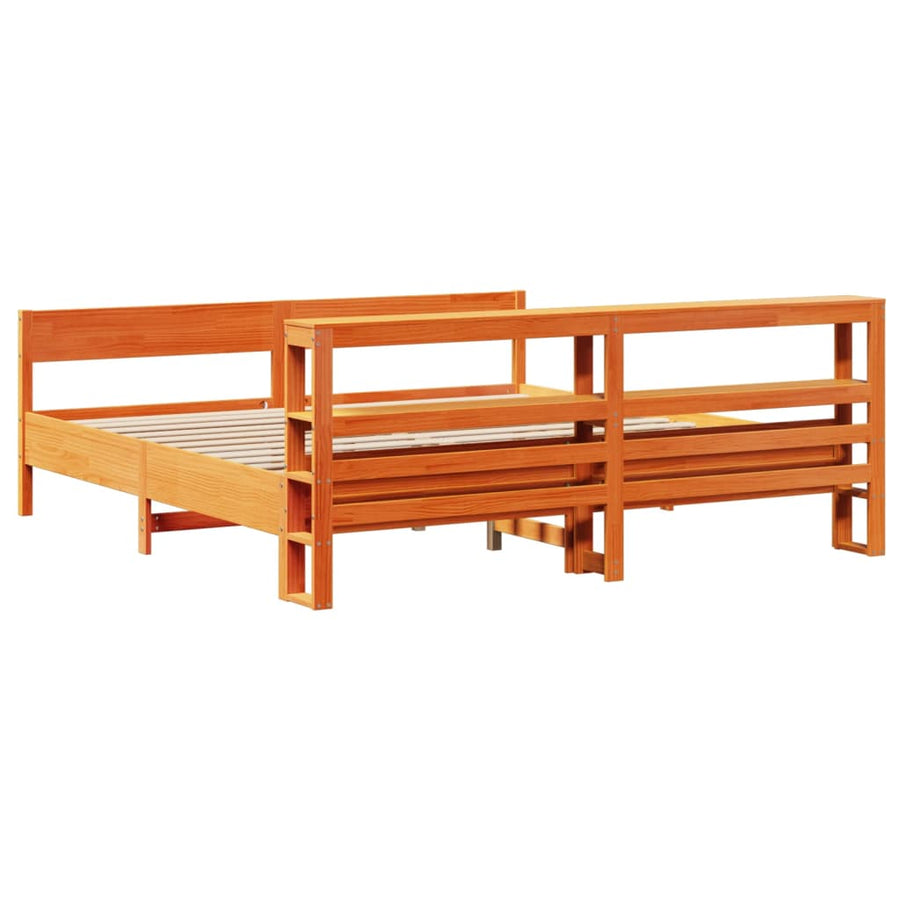 Bedframe zonder matras massief grenenhout wasbruin 200x200 cm